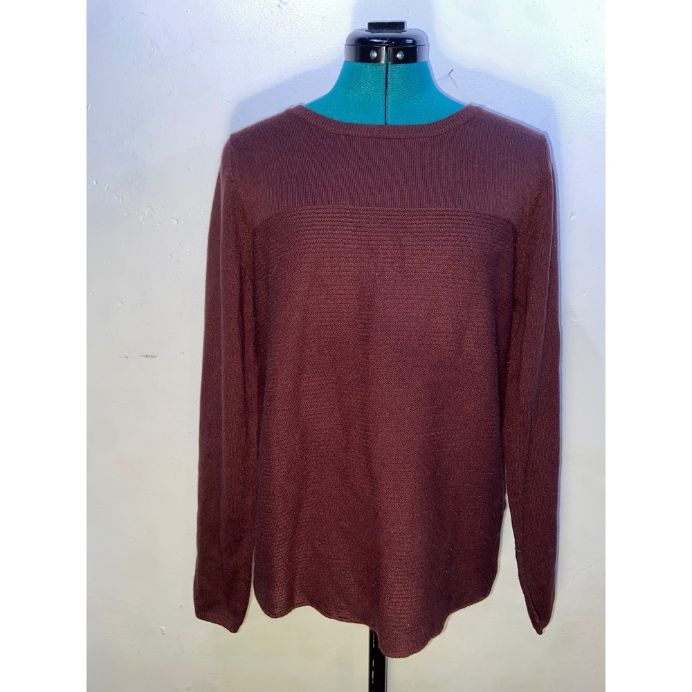 Croft & Barrow Chocolate Brown Ribbed Knit Crew Neck Sweater Minimalist Fall -M‎